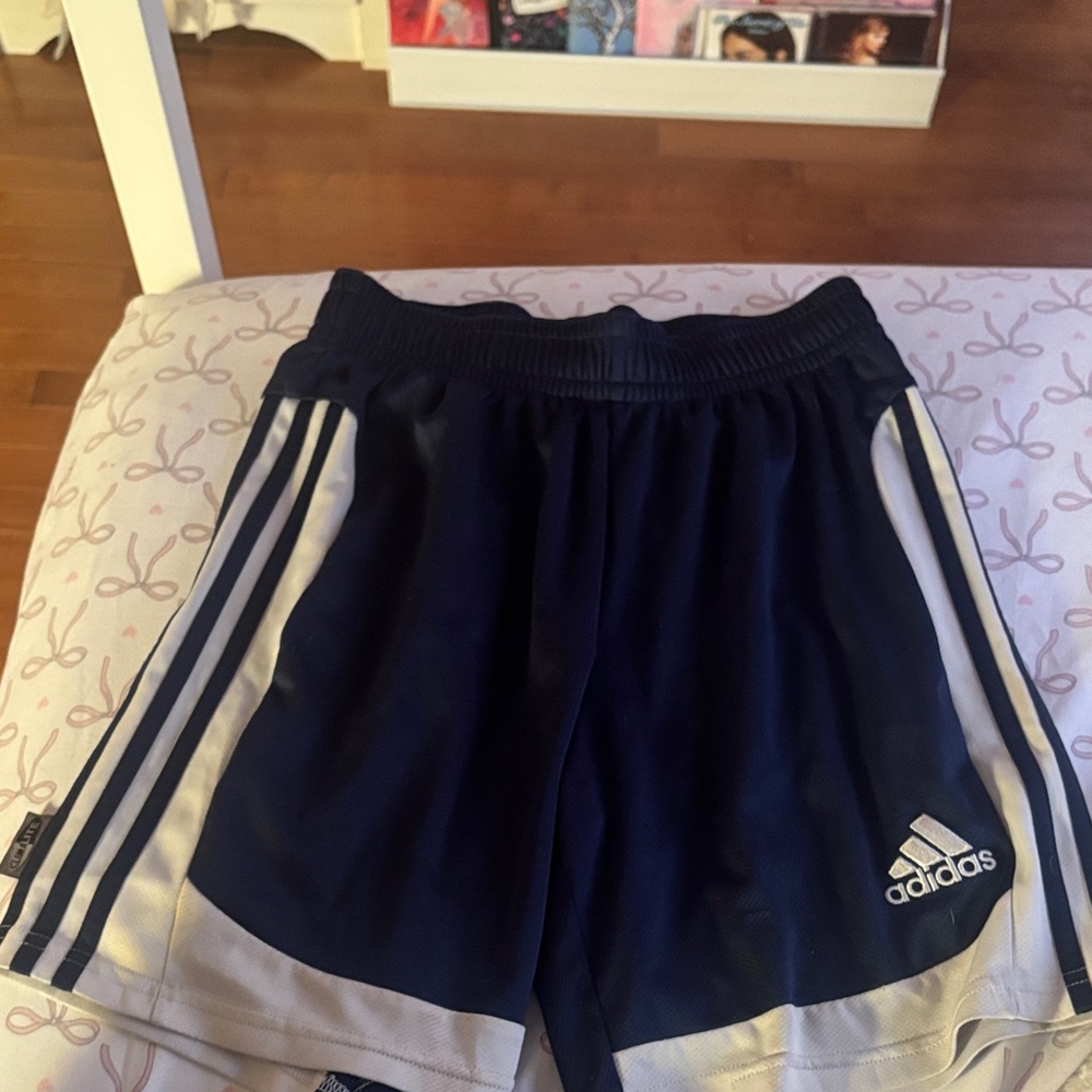 Adidas Dark Blue Sports Shorts with White Stripes